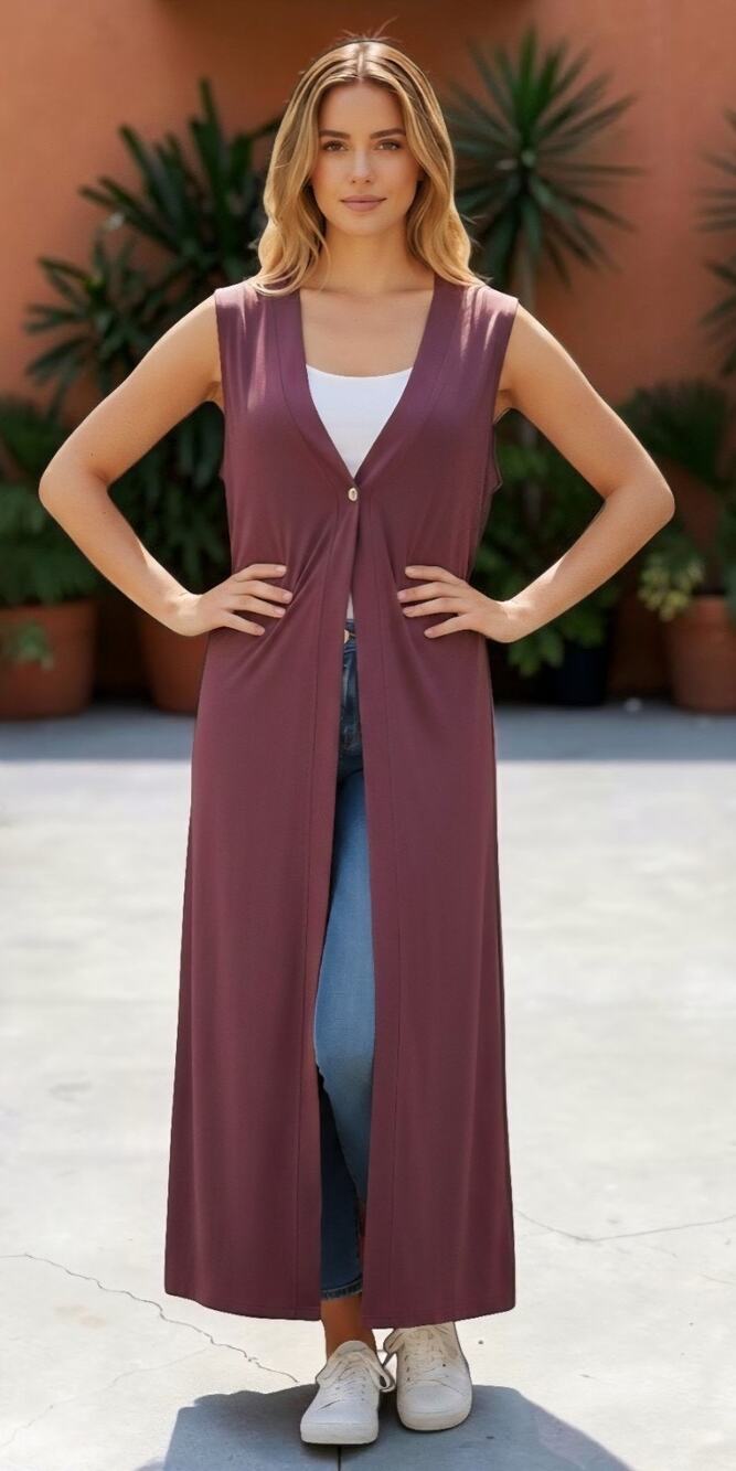 Green Mountain Mercantile Women's Large Long Sleeveless Burgundy Duster Cardigan